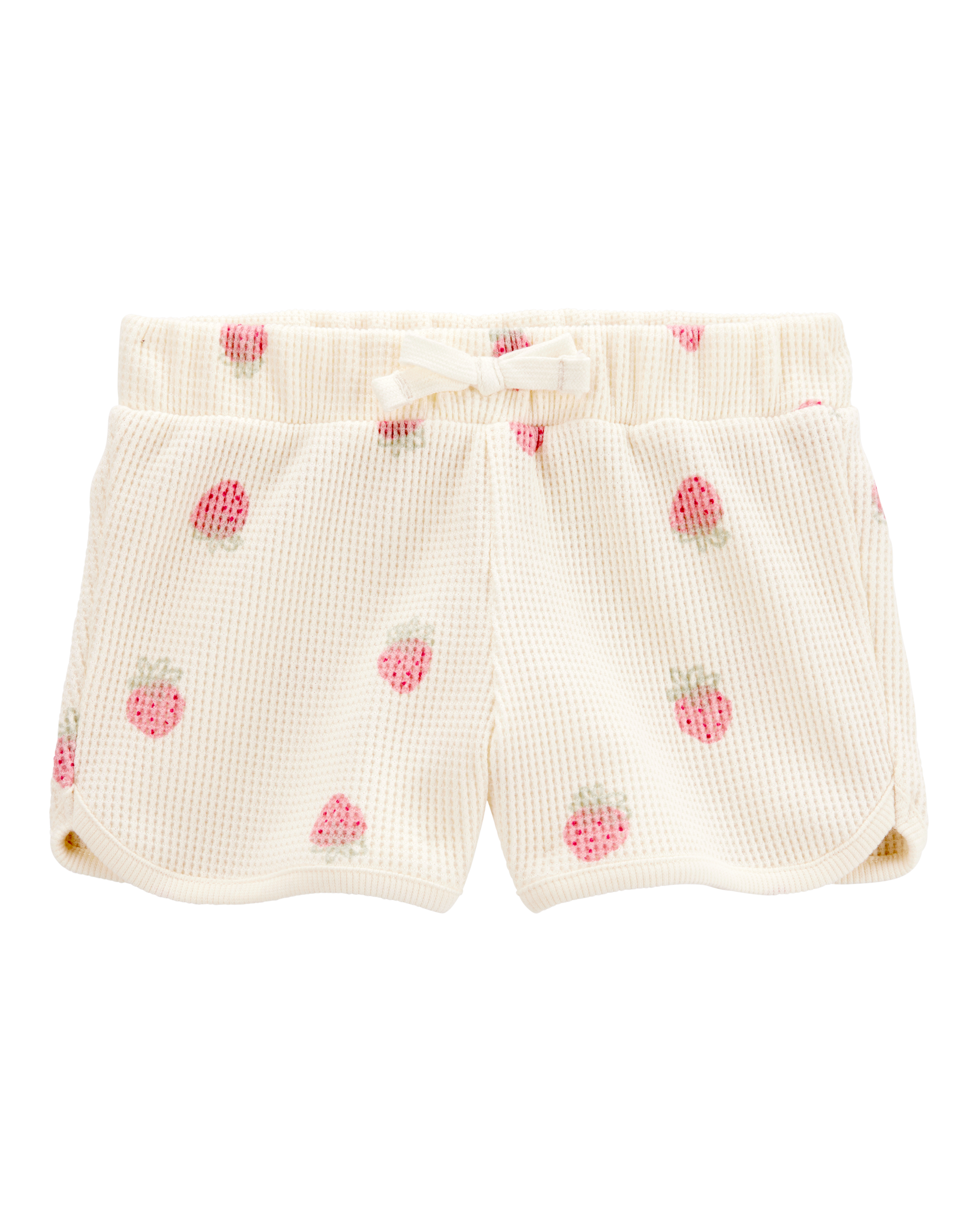 Toddler Strawberry Print Waffle Knit Shorts - Ivory